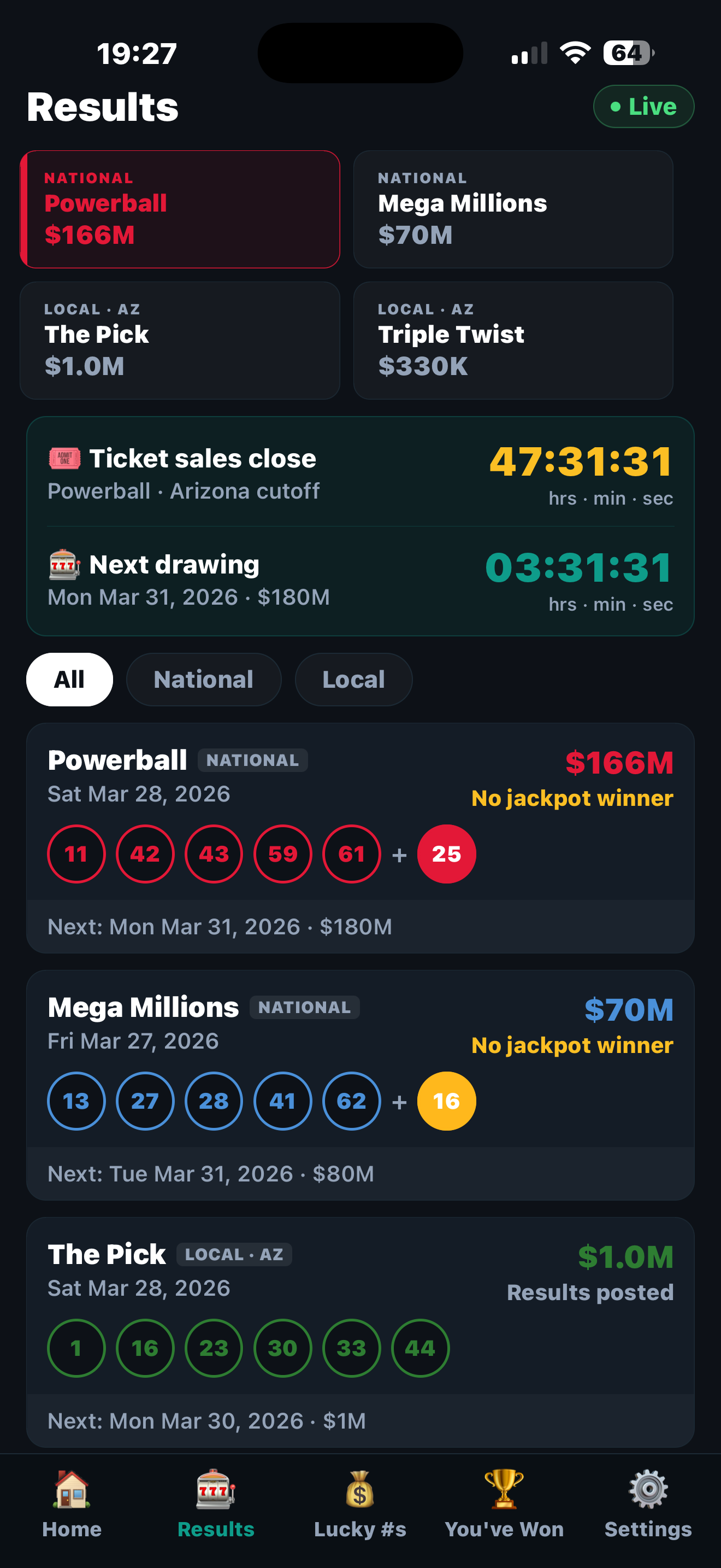 Live Results screen